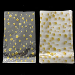 100pcs Golden Star Pattern Cellophane Candy Bags with Twist Tie for Party Snacks