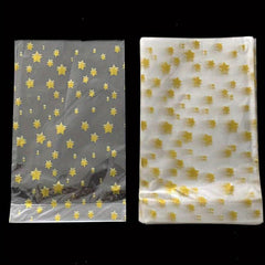 100pcs Golden Star Pattern Cellophane Candy Bags with Twist Tie for Party Snacks