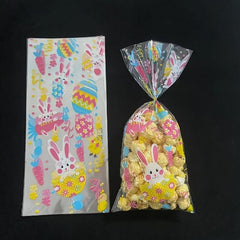 100pc Egg Rabbit Clear Cellophane Candy Bags Golden Ties for Easter Parties