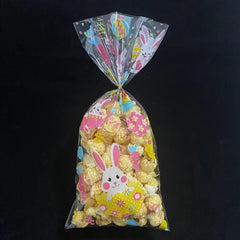 100pc Egg Rabbit Clear Cellophane Candy Bags Golden Ties for Easter Parties