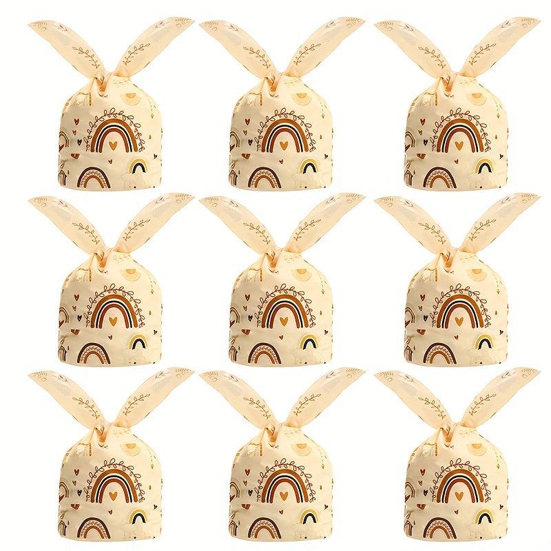 50pcs Rainbow Rabbit Ear Bag Trick Treat Biscuit Plastic Gift Bag