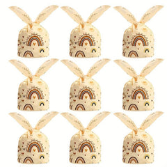 50pcs Rainbow Rabbit Ear Bag Trick Treat Biscuit Plastic Gift Bag