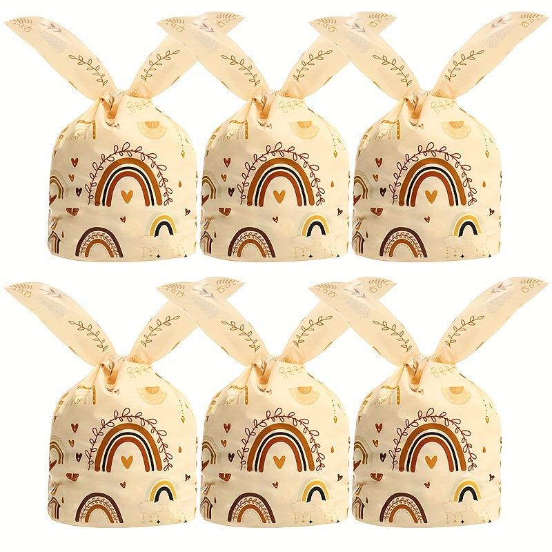 50pcs Rainbow Rabbit Ear Bag Trick Treat Biscuit Plastic Gift Bag