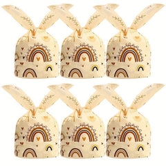 50pcs Rainbow Rabbit Ear Bag Trick Treat Biscuit Plastic Gift Bag