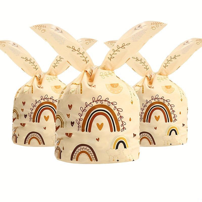 50pcs Rainbow Rabbit Ear Bag Trick Treat Biscuit Plastic Gift Bag