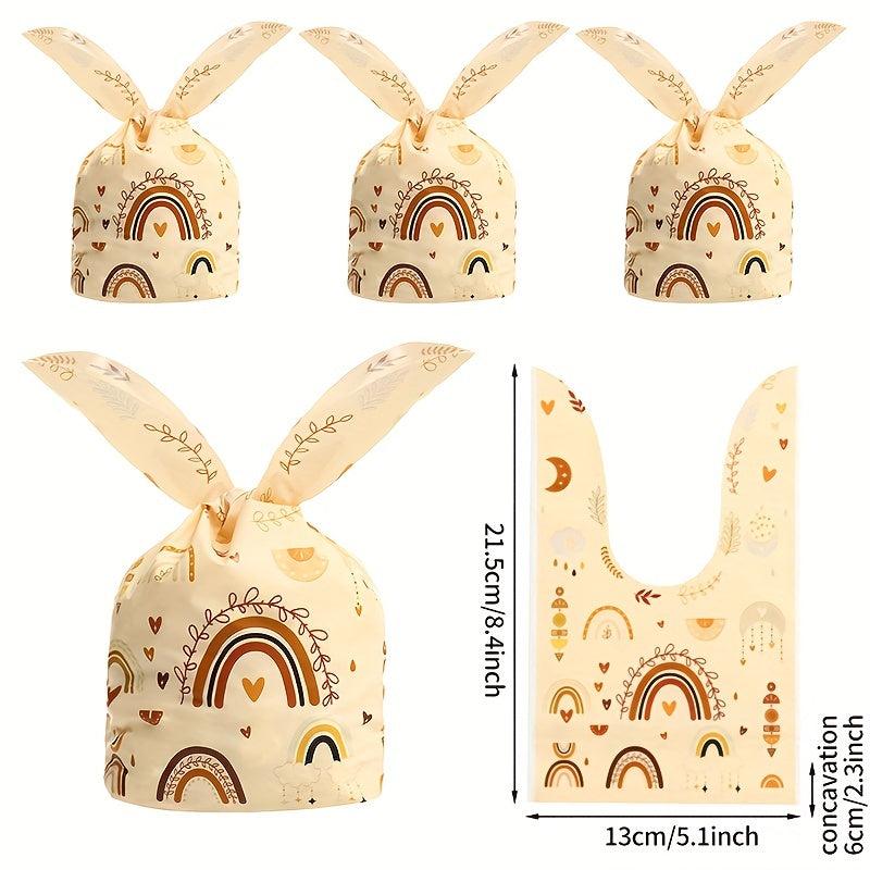 50pcs Rainbow Rabbit Ear Bag Trick Treat Biscuit Plastic Gift Bag