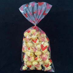 100pcs Doodle Heart Cellophane Candy Bag + 100pcs Golden Ties