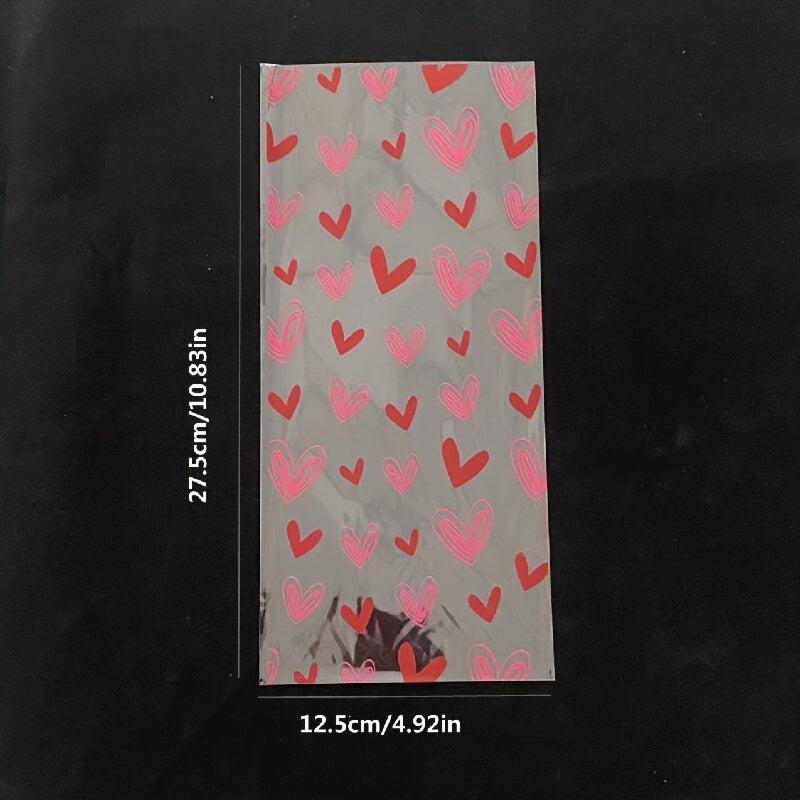 100pcs Doodle Heart Cellophane Candy Bag + 100pcs Golden Ties