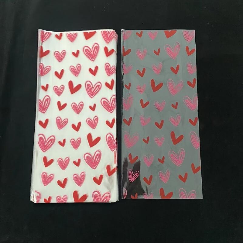100pcs Doodle Heart Cellophane Candy Bag + 100pcs Golden Ties