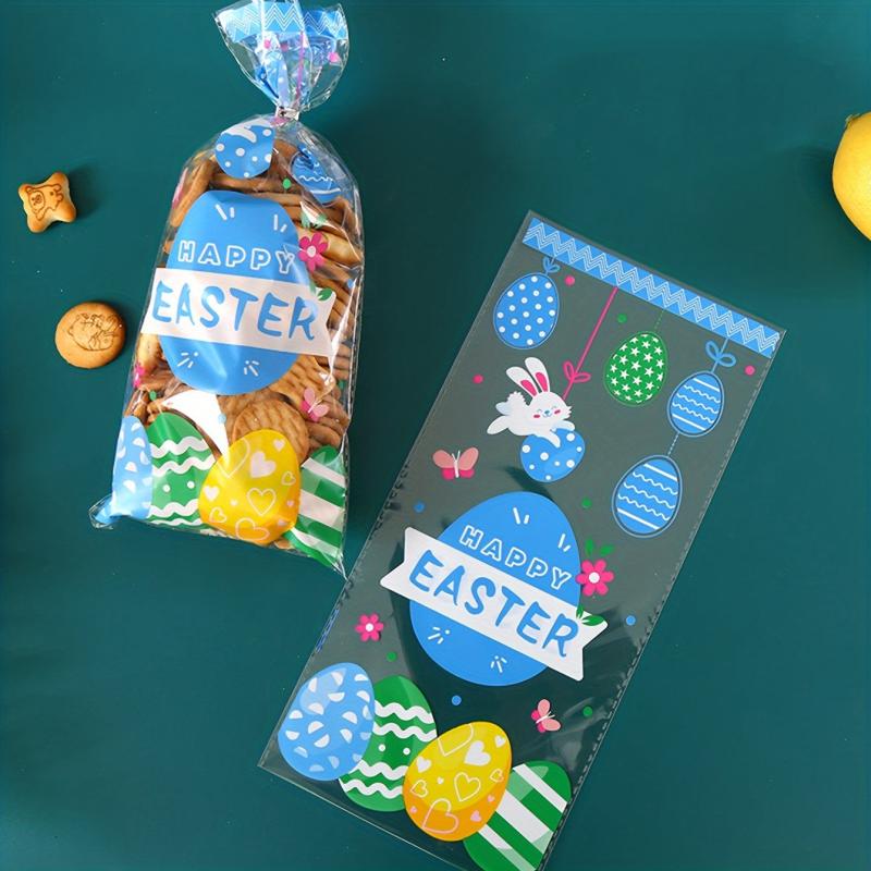 50pcs Easter Pattern Plastic Packaging Bags for Biscuits, Party Supplies