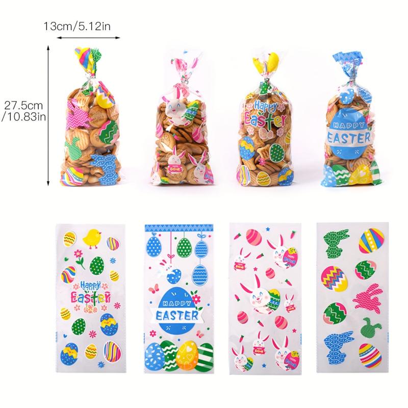 50pcs Easter Pattern Plastic Packaging Bags for Biscuits, Party Supplies