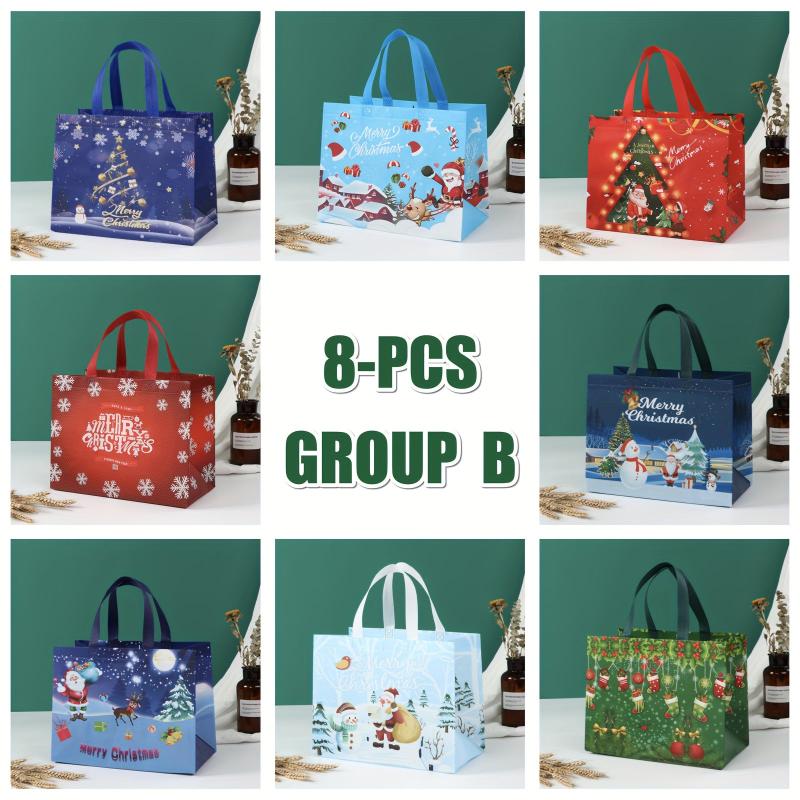 8pcs Christmas Gift Bags Reusable Tote Bags With Handles