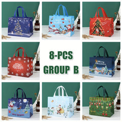 8pcs Christmas Gift Bags Reusable Tote Bags With Handles