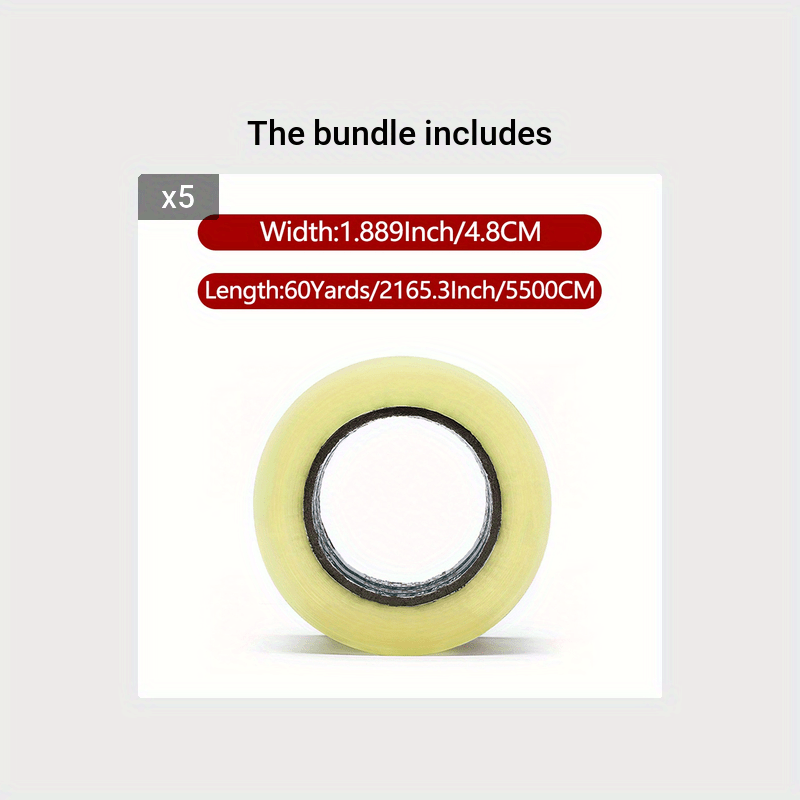 5 Rolls Packing Tape 1.88inch x 60 Yards 2.0 Mil Clear Packing Tape