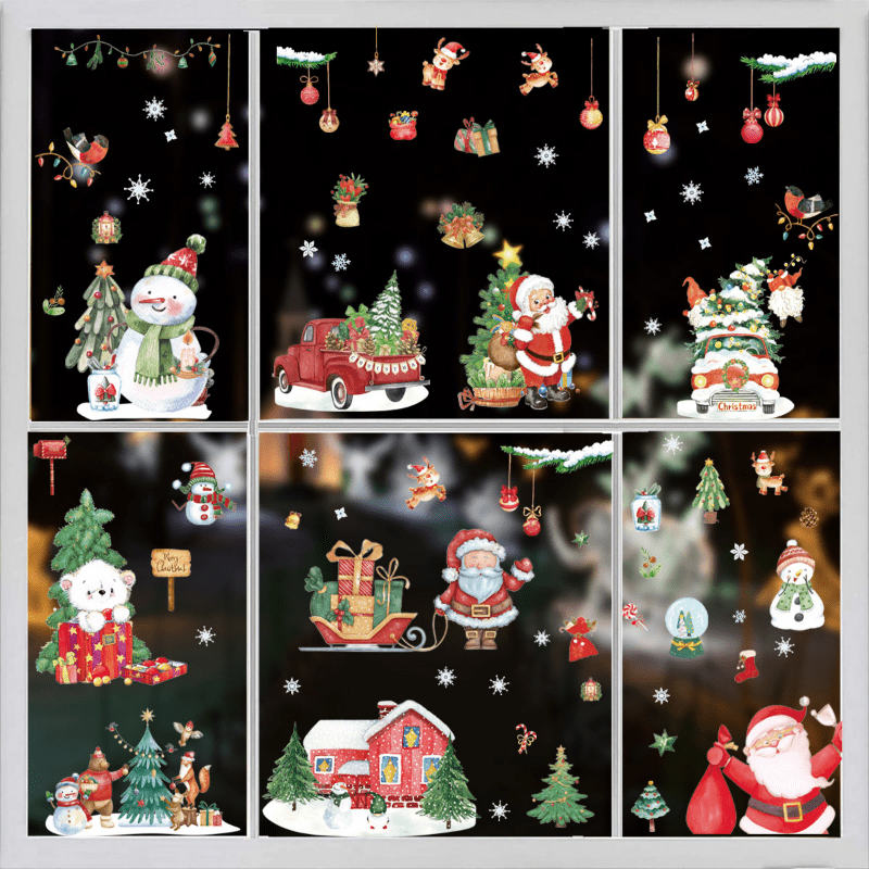 Watercolor Christmas Series Stickers Santa Claus Elk Window Decals