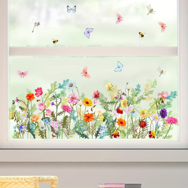 Plants Floral Butterfly Window Stickers Self-adhesive Static Glass Stickers