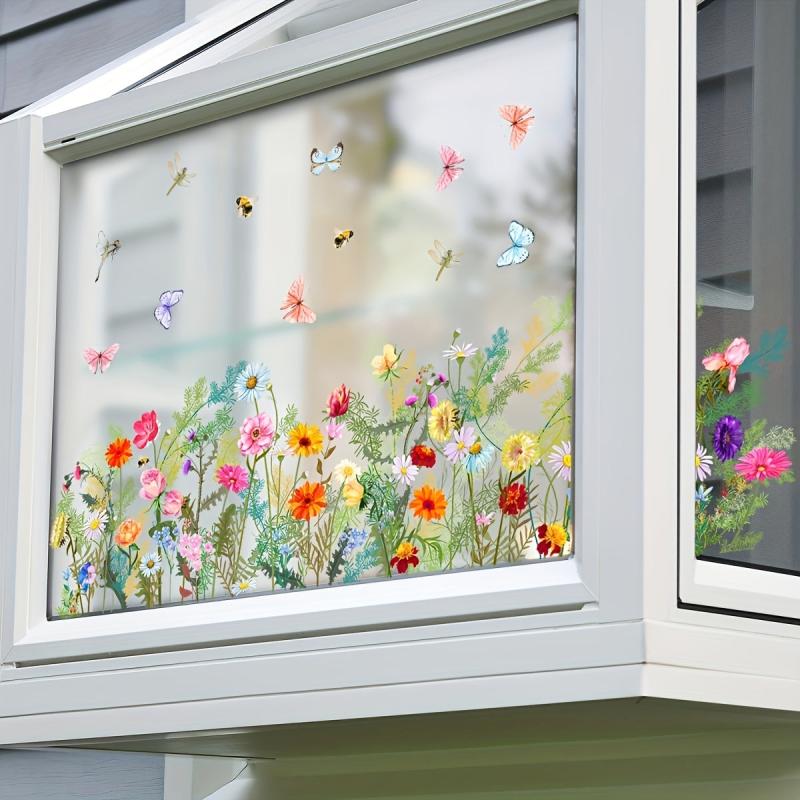 Plants Floral Butterfly Window Stickers Self-adhesive Static Glass Stickers