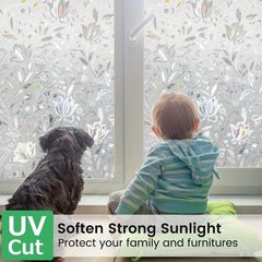 Decorative Frosted Glass Window Privacy Film - Blooming Flowers