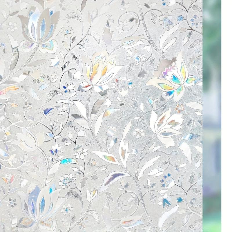 Decorative Frosted Glass Window Privacy Film - Blooming Flowers