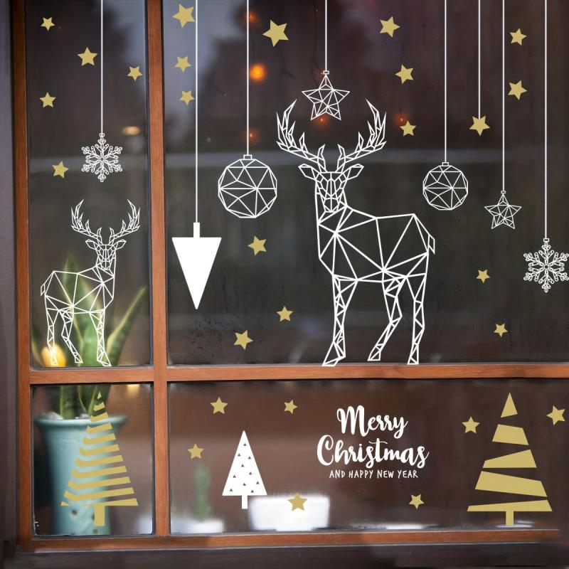 Christmas Stickers Wall Stickers Christmas Tree Deer Adhesive Electrostatic