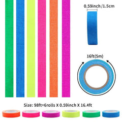 6pcs Fluorescent Tape Neon Gaffer Cloth Glow In The Dark Tape For UV Party