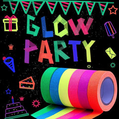 6pcs Fluorescent Tape Neon Gaffer Cloth Glow In The Dark Tape For UV Party