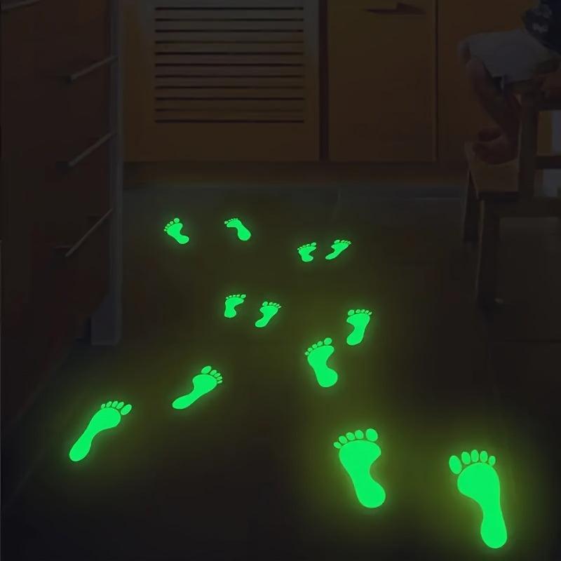 18pcs Glow In The Dark Footprint Stickers Decals Luminous Funny Decor