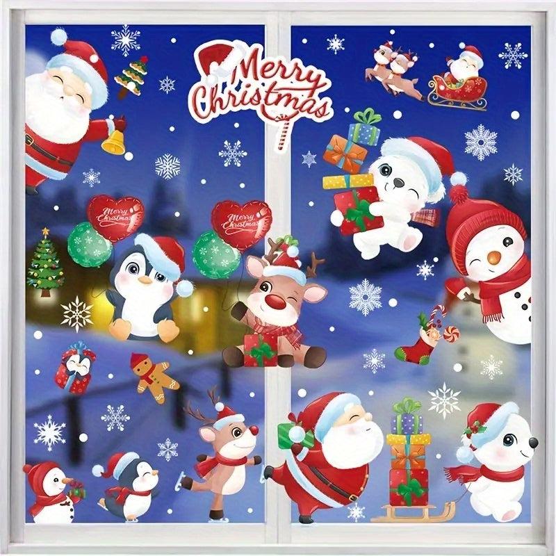 Christmas Window Sticker Santa Clause Snowman Pattern Decoration Sticker