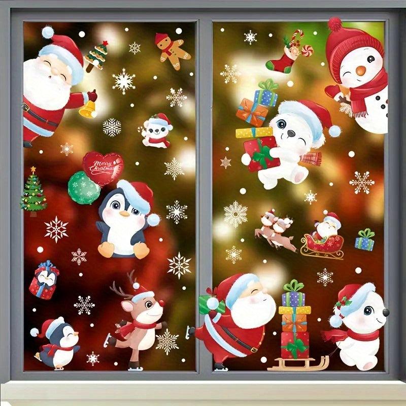 Christmas Window Sticker Santa Clause Snowman Pattern Decoration Sticker