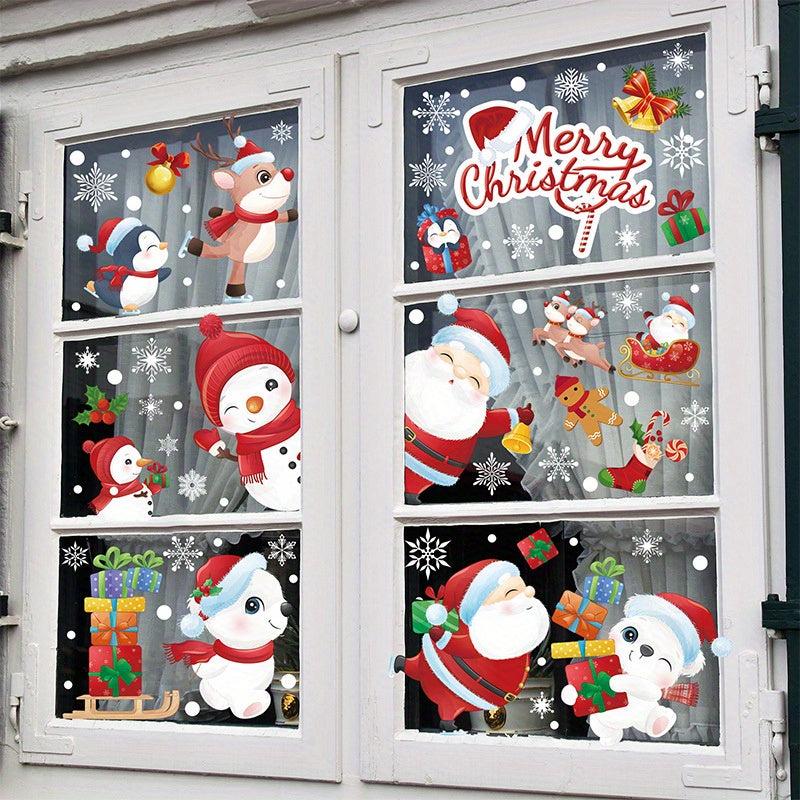 Christmas Window Sticker Santa Clause Snowman Pattern Decoration Sticker