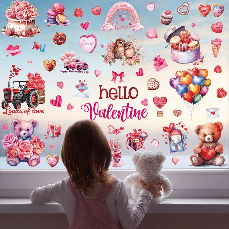 9pcs Cartoon Bear Love Window Clings Static Window Sticker Glass Sticker