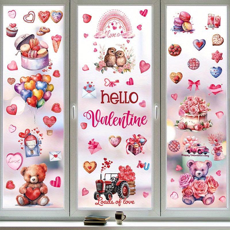 9pcs Cartoon Bear Love Window Clings Static Window Sticker Glass Sticker