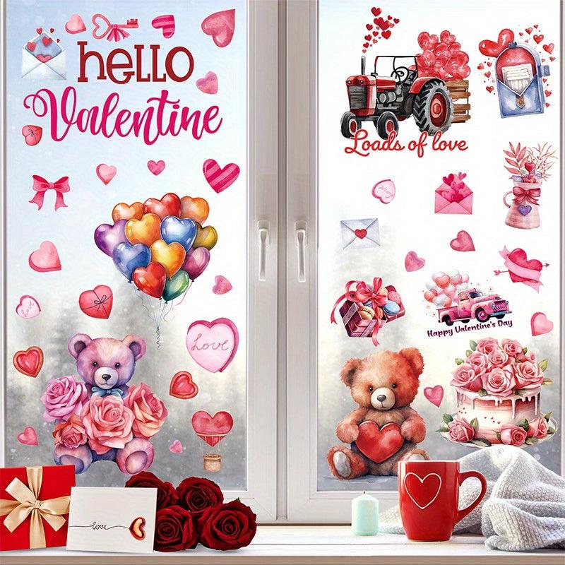9pcs Cartoon Bear Love Window Clings Static Window Sticker Glass Sticker