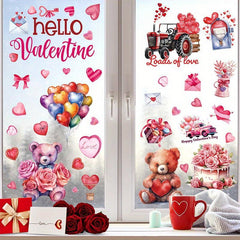 9pcs Cartoon Bear Love Window Clings Static Window Sticker Glass Sticker