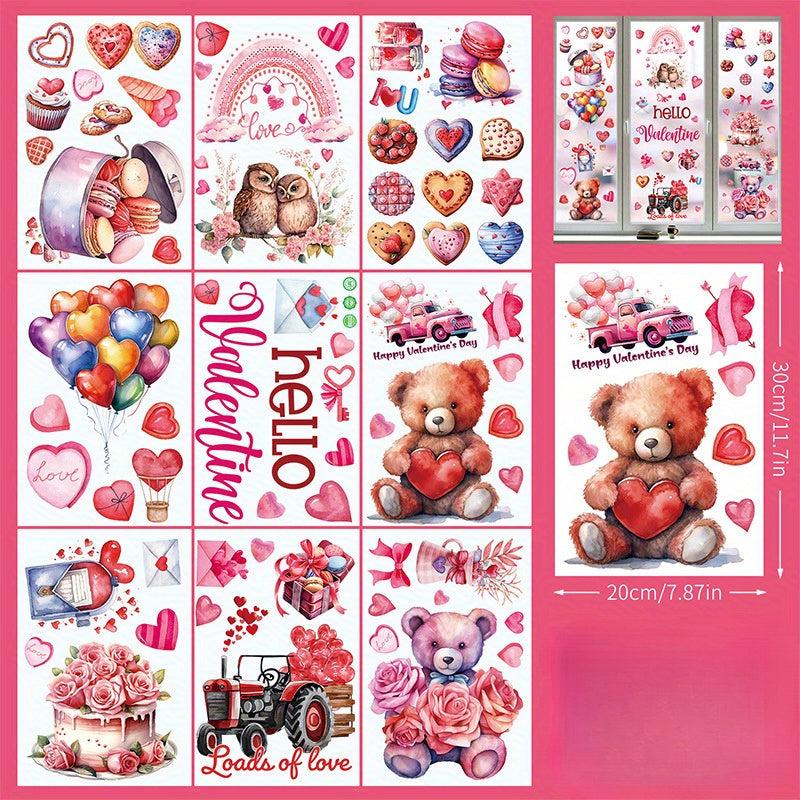 9pcs Cartoon Bear Love Window Clings Static Window Sticker Glass Sticker