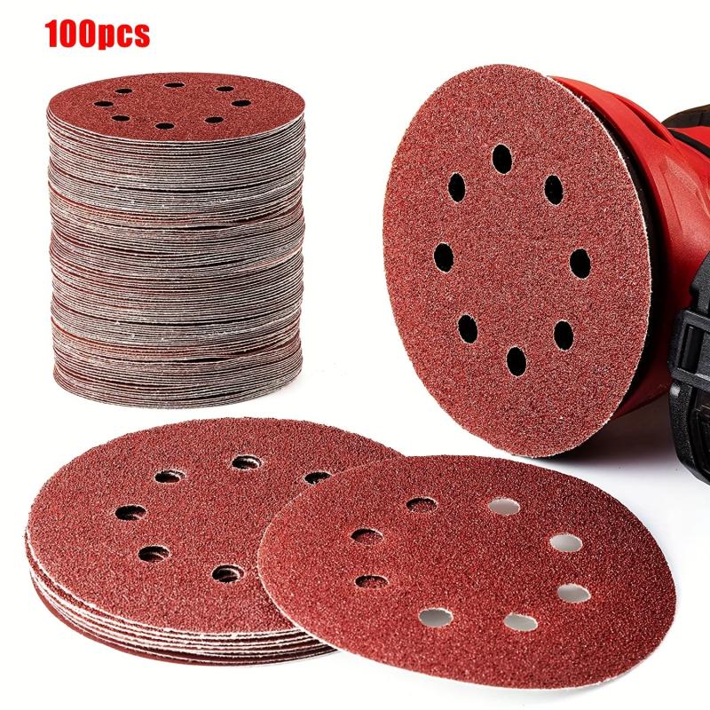 100pcs 125mm Sanding Discs 8 Hole Hook Loop Sandpaper 60-600 Grit Sanding Paper