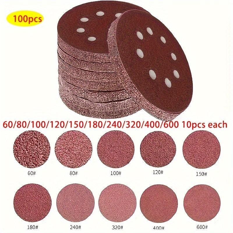 100pcs 125mm Sanding Discs 8 Hole Hook Loop Sandpaper 60-600 Grit Sanding Paper