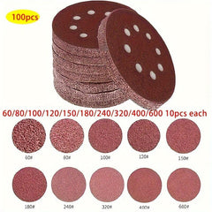 100pcs 125mm Sanding Discs 8 Hole Hook Loop Sandpaper 60-600 Grit Sanding Paper