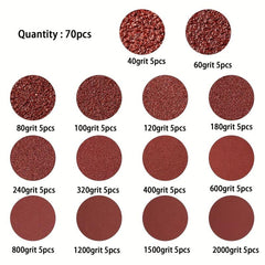 70pcs 5 Inch Sandpaper Disc Set 40-2000 Grit 8 Hole Orbital Sand