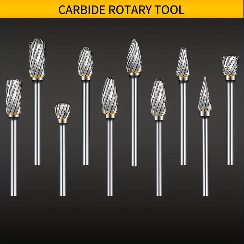 10pcs 2.54 20 Tungsten Carbide Steel Double Cut Rotary Burrs Set For Rotary Tool