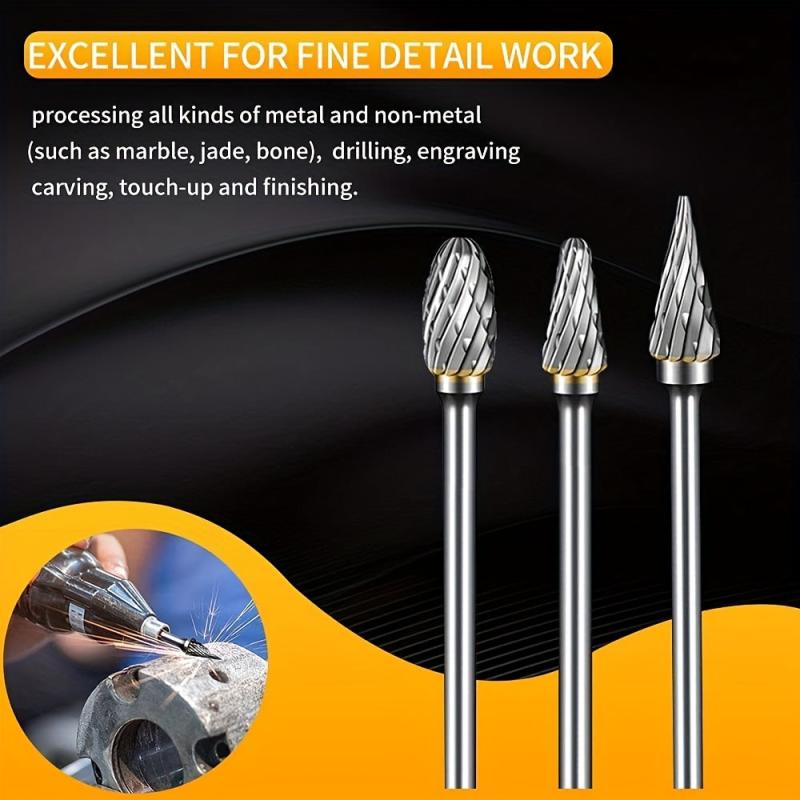 10pcs 2.54 20 Tungsten Carbide Steel Double Cut Rotary Burrs Set For Rotary Tool