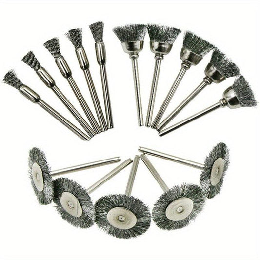 15pc Steel Wire Abrasive Brush Wheel Set for Rust Removal Paintin