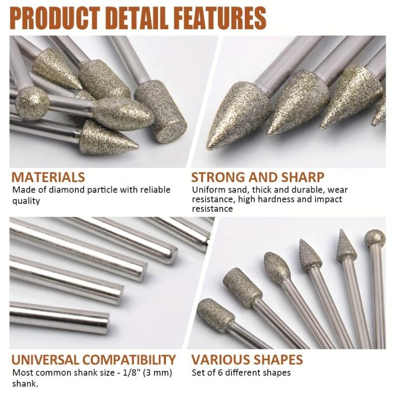 20pcs Diamond Drill Grinding Bit Set Stone Carving Rotary Tools Polishing Kits