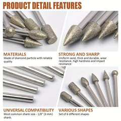 20pcs Diamond Drill Grinding Bit Set Stone Carving Rotary Tools Polishing Kits