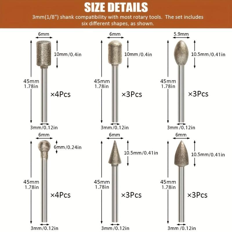 20pcs Diamond Drill Grinding Bit Set Stone Carving Rotary Tools Polishing Kits