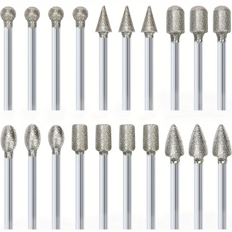 20pcs Diamond Drill Grinding Bit Set Stone Carving Rotary Tools Polishing Kits