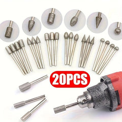 20pcs Diamond Grinding Heads Mini Bits for Rotary Tool 3mm Shank Abrasive Tool