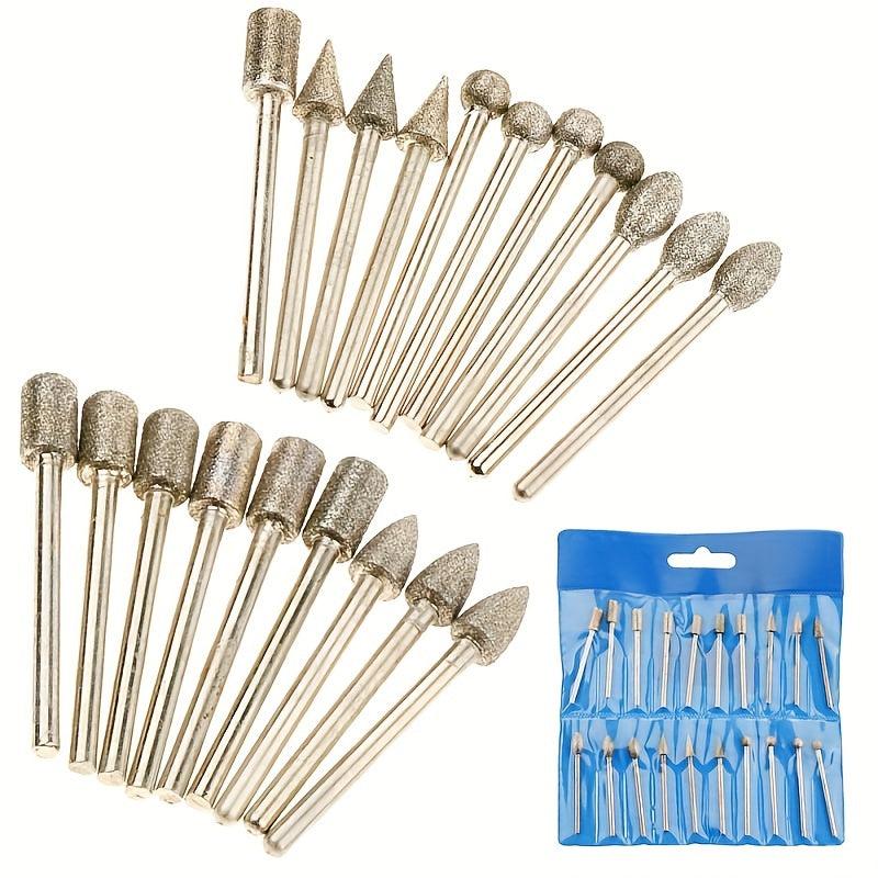 20pcs Diamond Grinding Heads Mini Bits for Rotary Tool 3mm Shank Abrasive Tool