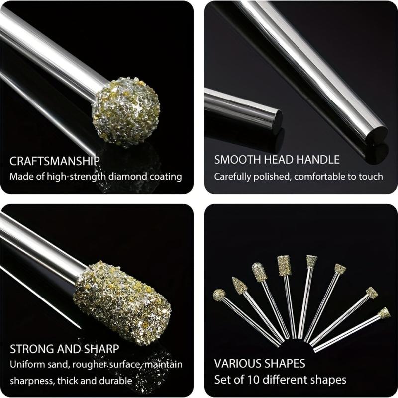 20pcs Diamond Grinding Burr Drill Bit Set with 2.54, 2.0, and 3.2cm Shank