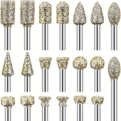 20pcs Diamond Grinding Burr Drill Bit Set with 2.54, 2.0, and 3.2cm Shank